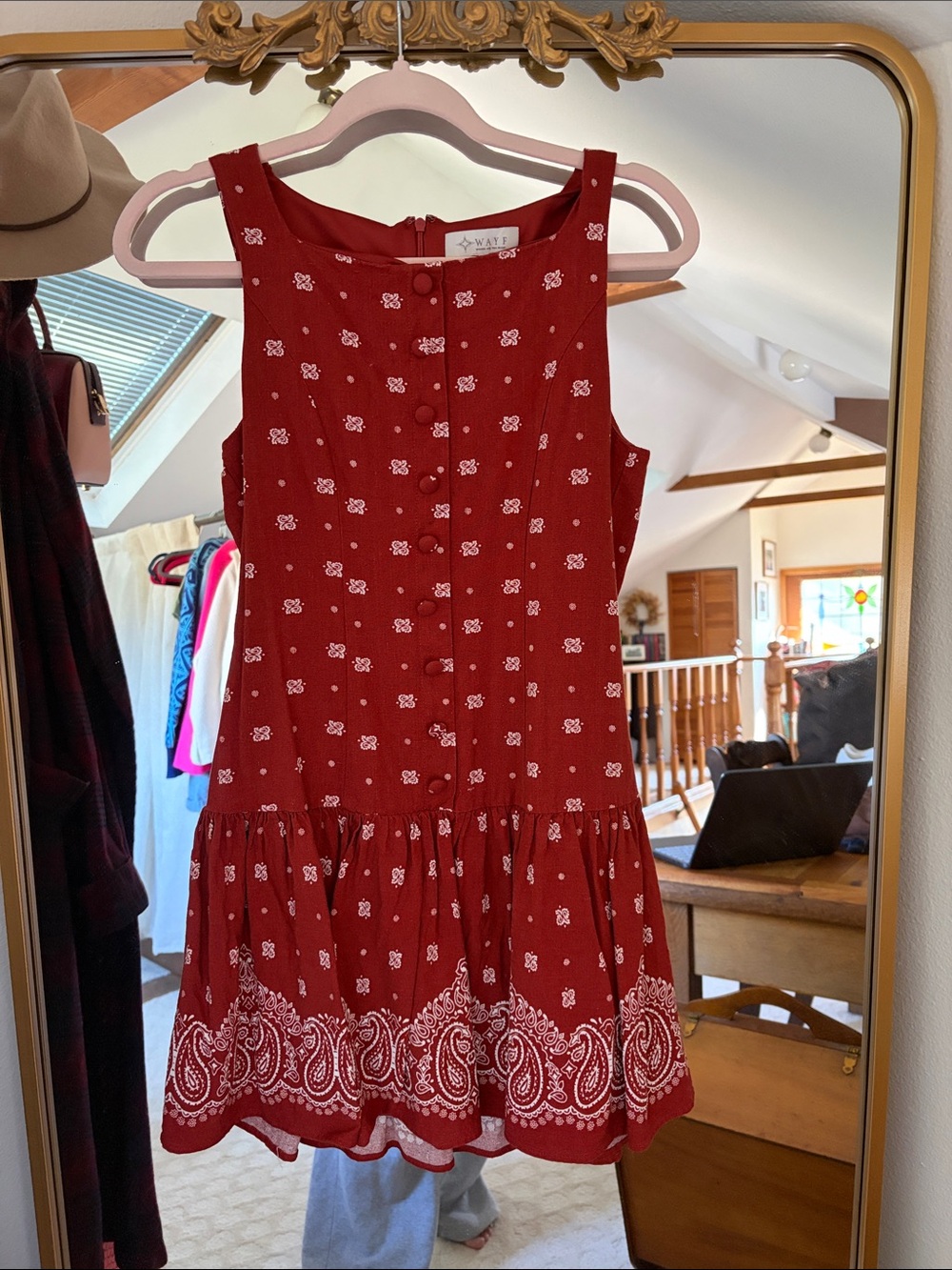 Wayf Red Bandana-Print Sleeveless Mini Dress